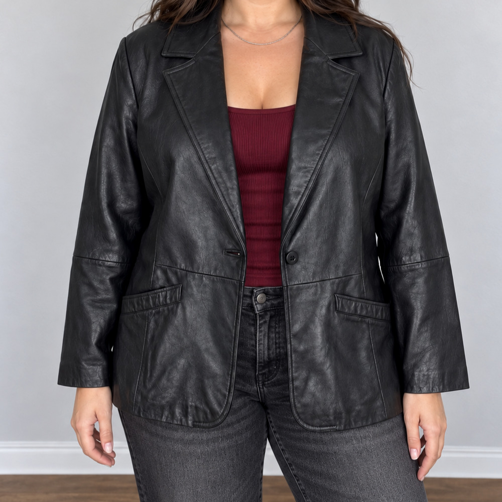 Vintage Black Leather Blazer 90s Minimalist Grunge Ricardo Size Large